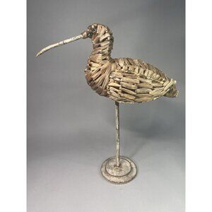 Rustic Coastal Beach House Décor Seagrass Woven Sand Piper Bird Metal Stand 17"